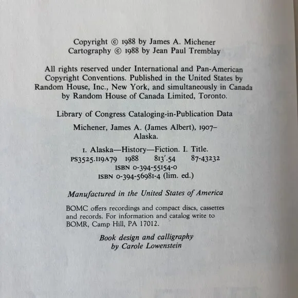Vtg Alaska Hardcover 1988 Book Coffee Table Decor Michener 1st Ed 1st Print - Picture 8 of 12